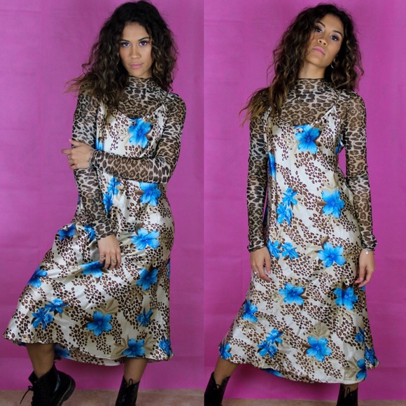 Other - Vintage leopard x floral maxi slip dress